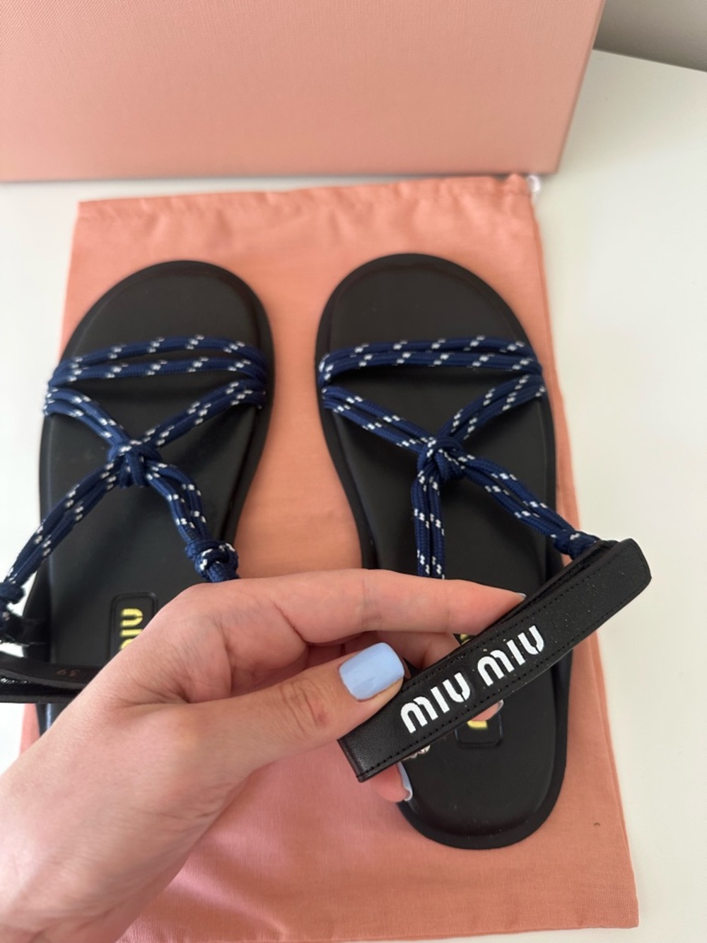 Miu Miu Navy Rope-Strap Sandals - Picture 3 of 6